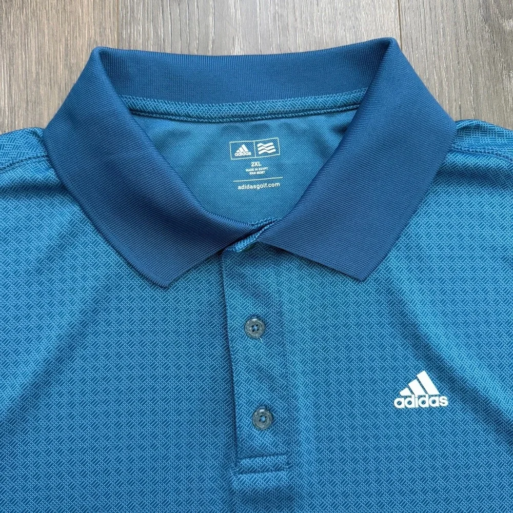 Adidas Mens Polo Shirt 2XL‎ Short Sleeve Blue Golf Business Casual Preppy Resort